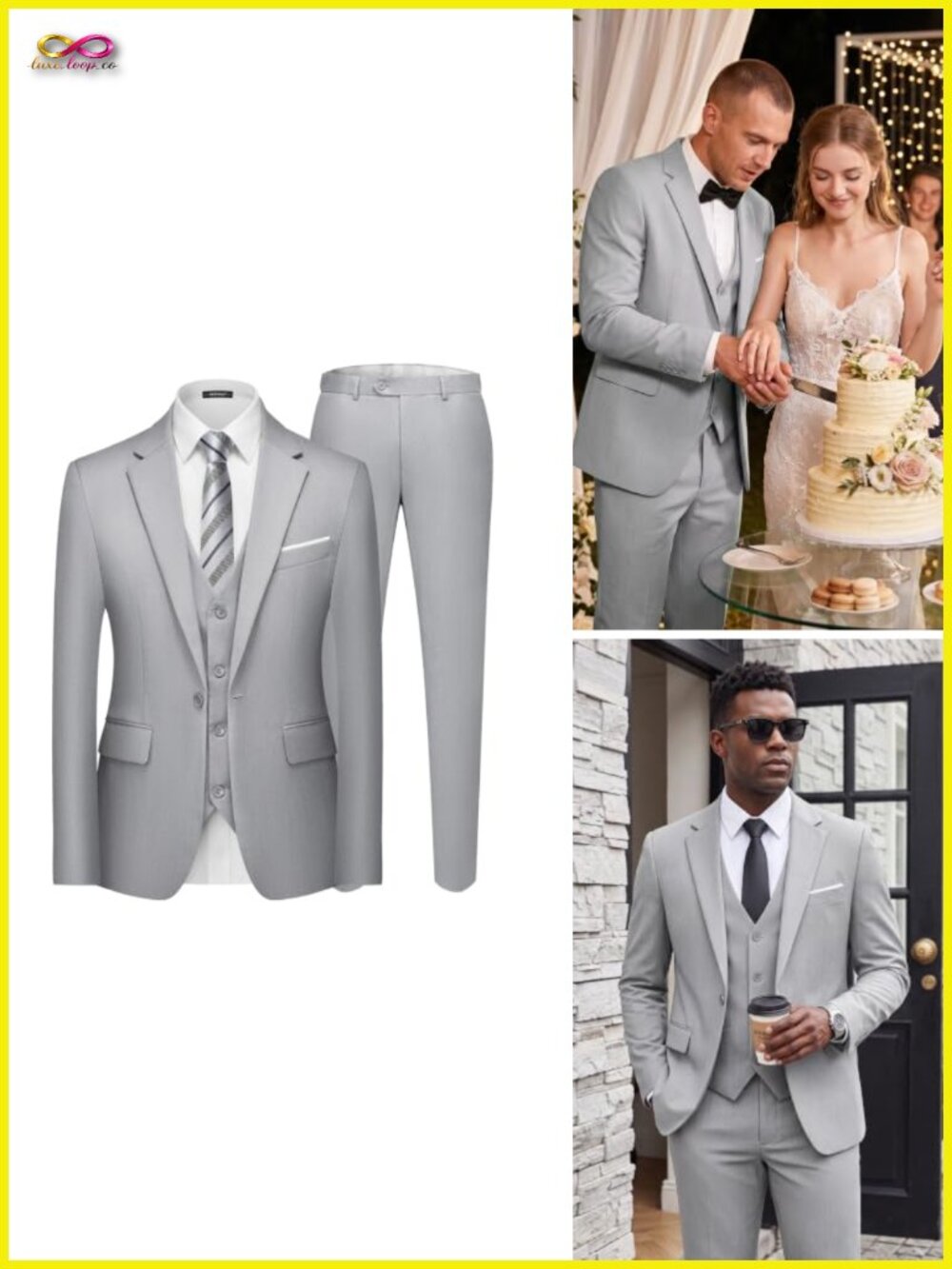 Men's 3 Piece Slim Fit Suit - Single Breasted Blazer Vest Pants Set